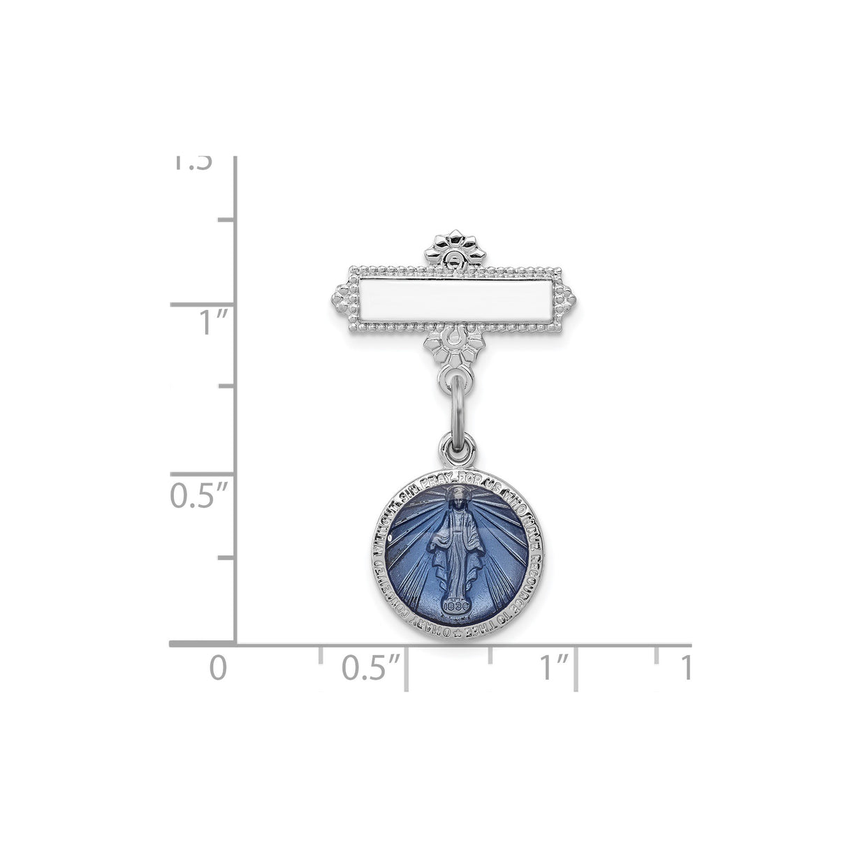 Enameled Miraculous Medal Pin Charm Pendant in Real 925 Sterling Silver