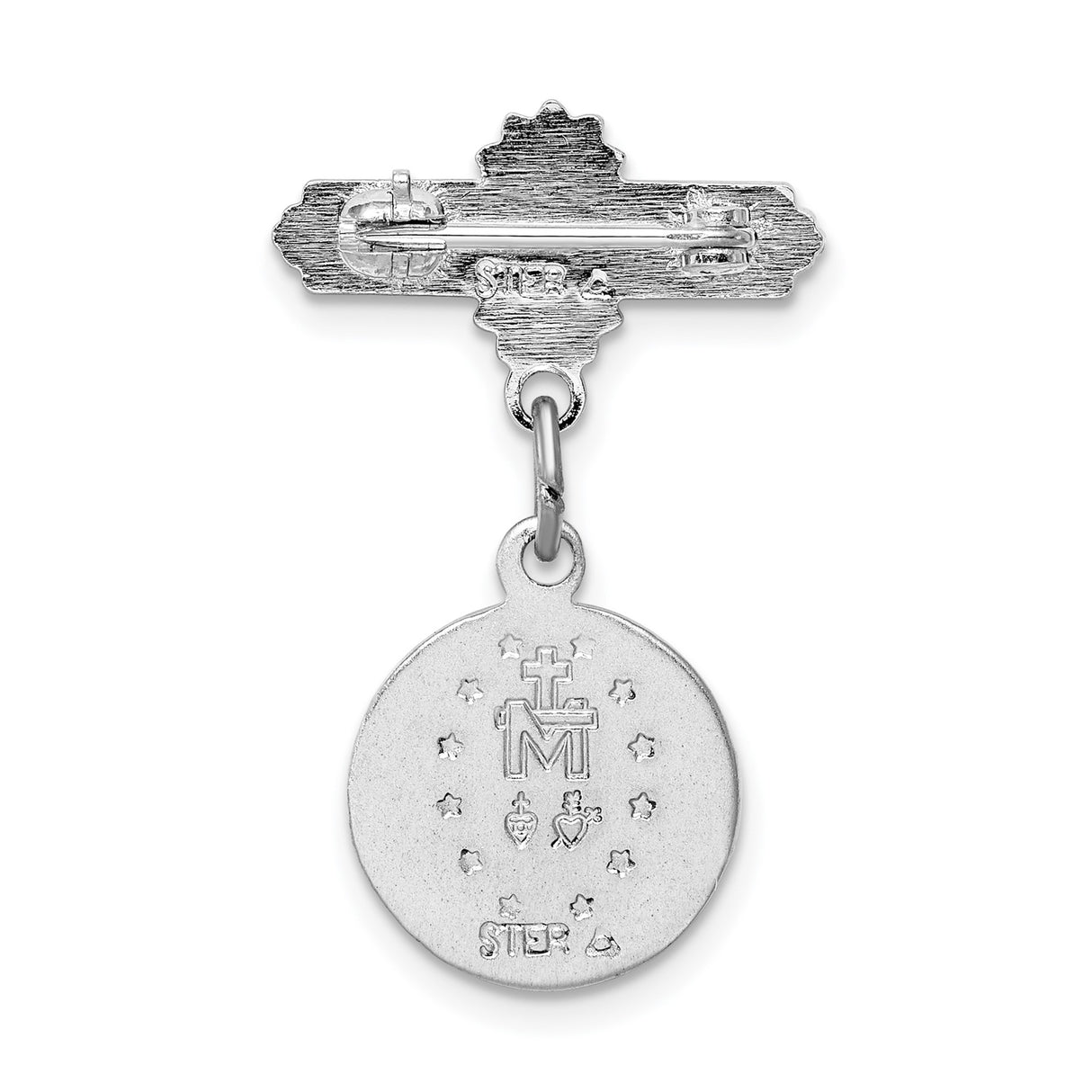 Enameled Miraculous Medal Pin Charm Pendant in Real 925 Sterling Silver