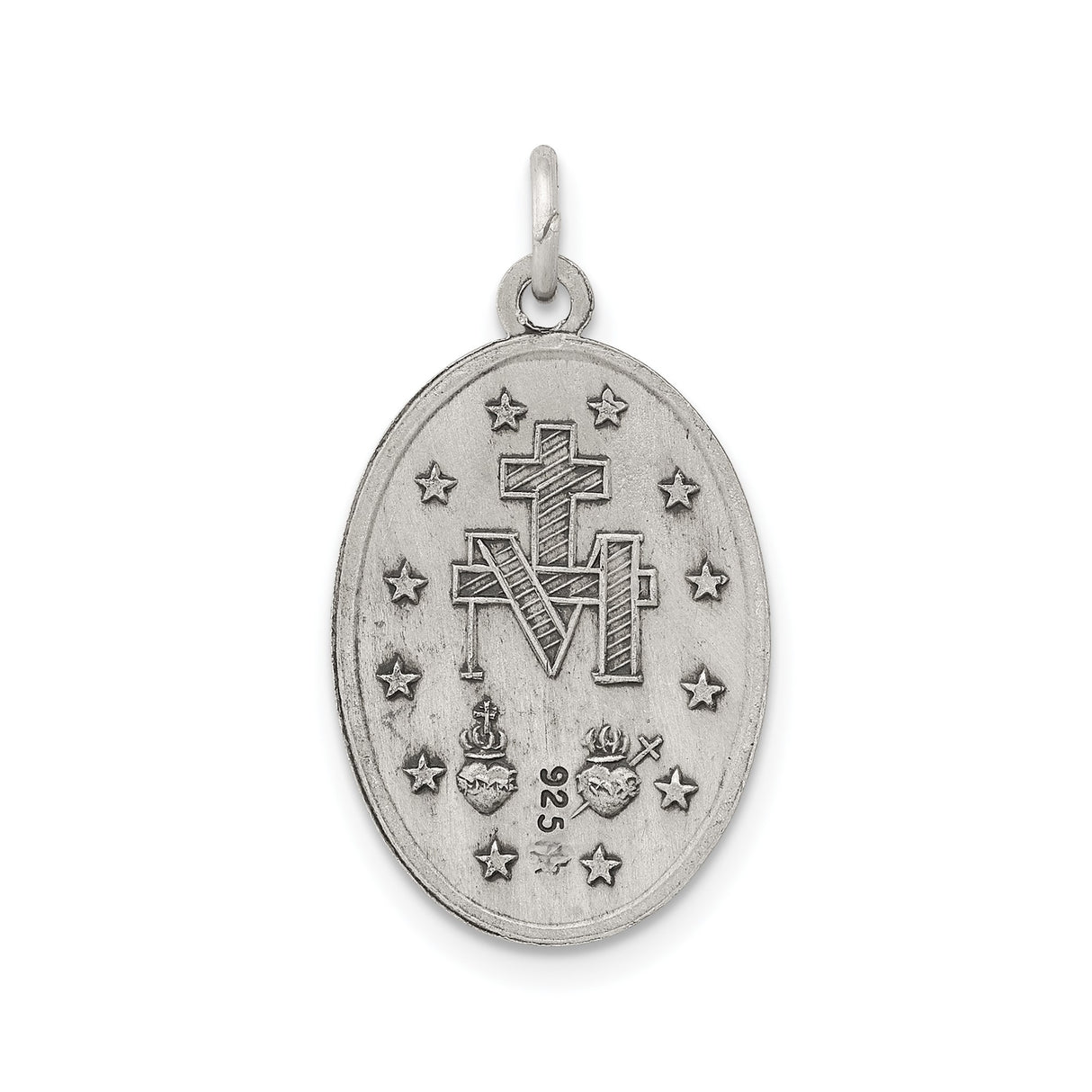 Sterling Silver Miraculous Medal Pendant with Virgin Mary and Inscription