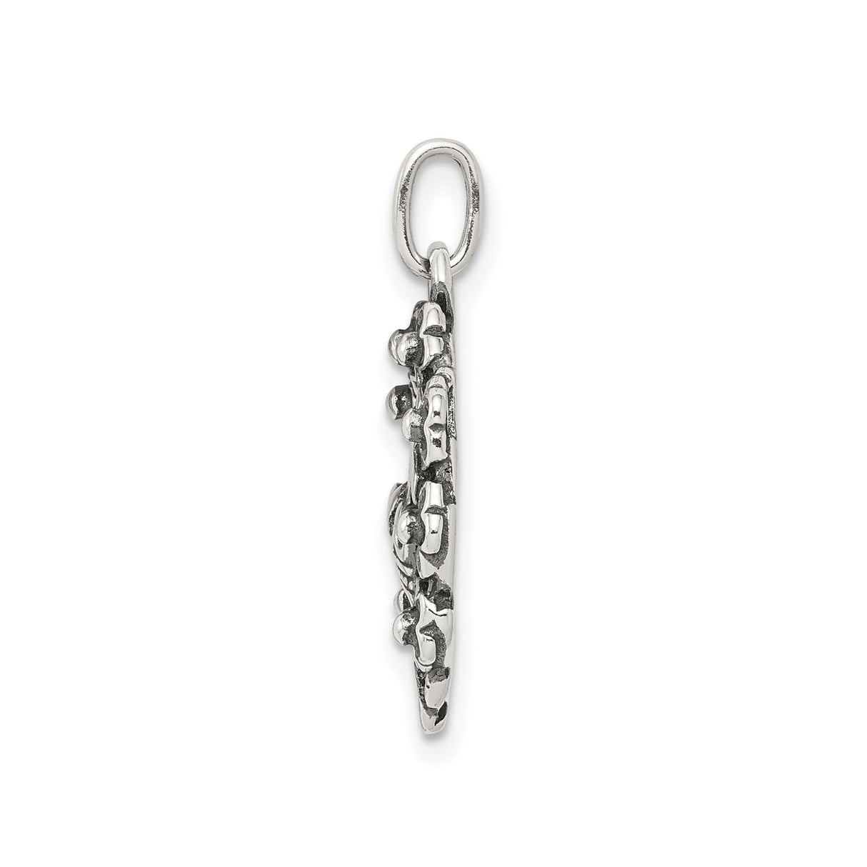 Sterling Silver Cross Pendant with Vintage Floral Detail, Oxidized Christian Style