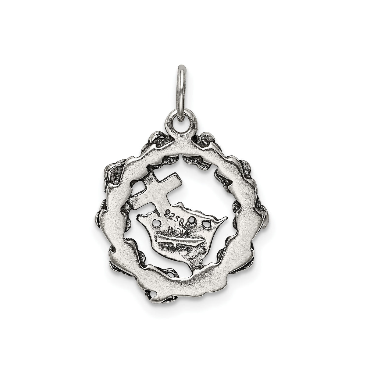 Sterling Silver Cross Pendant with Vintage Floral Detail, Oxidized Christian Style