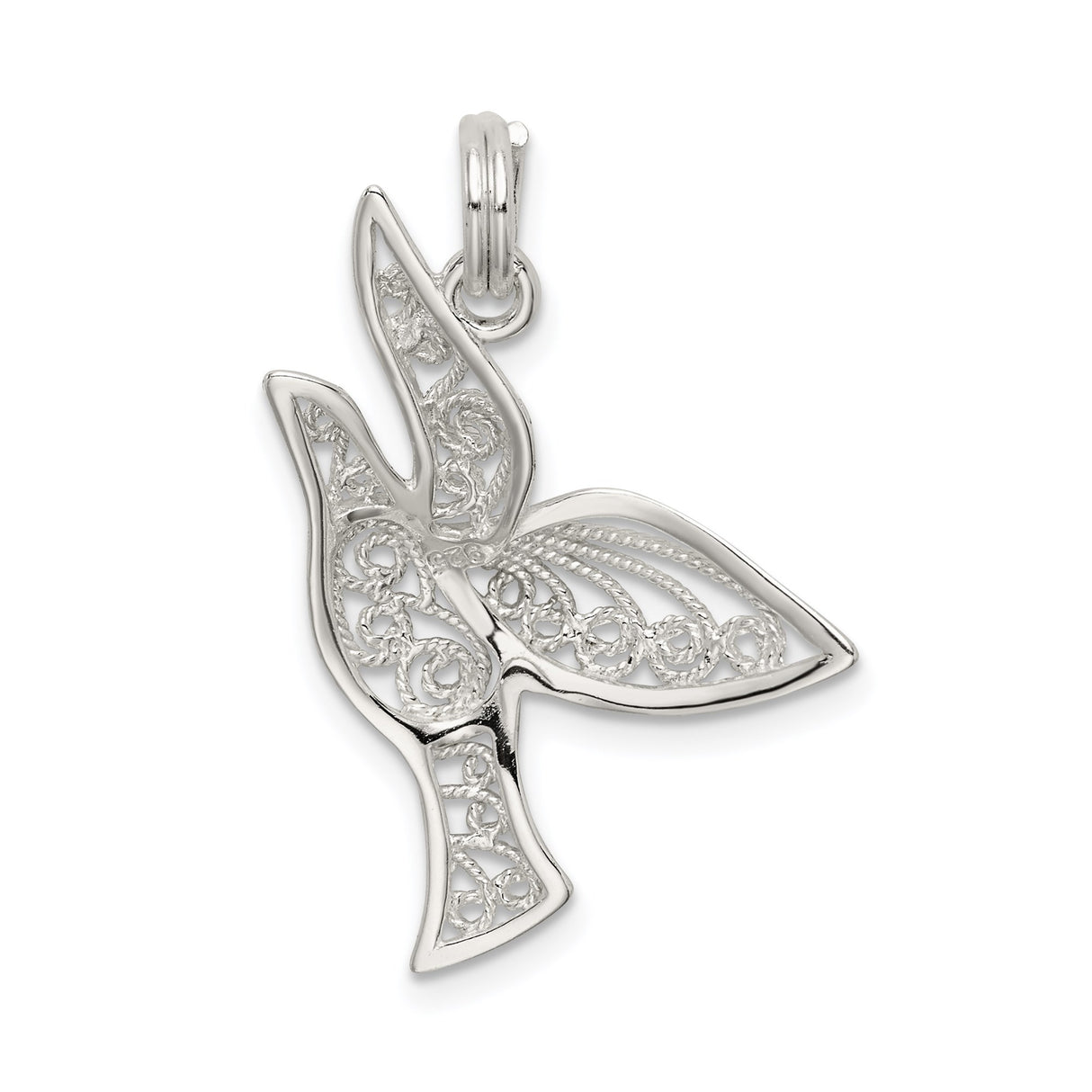 Sterling Silver Dove Pendant with Filigree Scrollwork Design, Christian Faith Jewelry