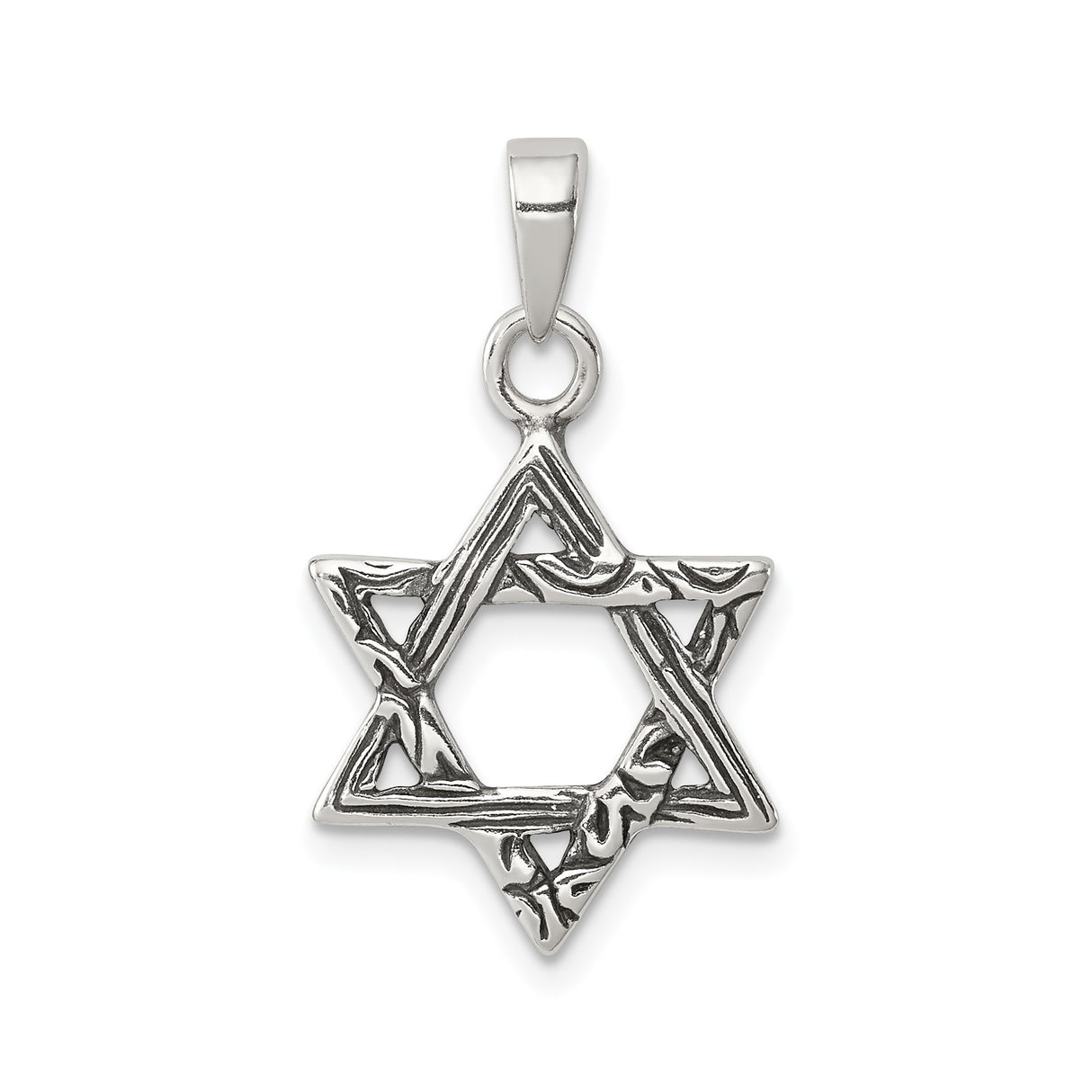 Sterling Silver Star of David Pendant with Textured Branch Design, Jewish Symbol Jewelry