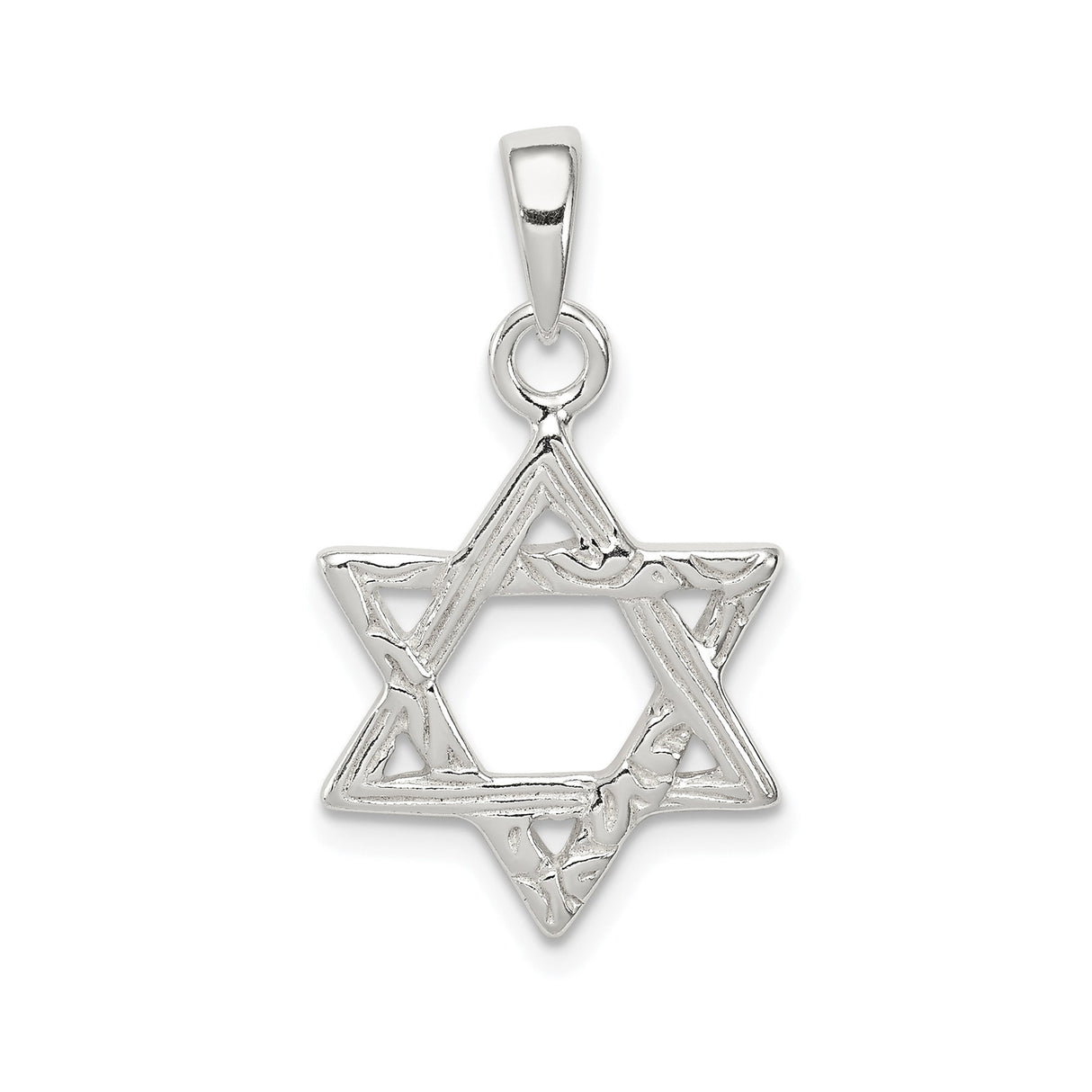 Sterling Silver Star of David Pendant with Textured Design, Jewish Religious Charm