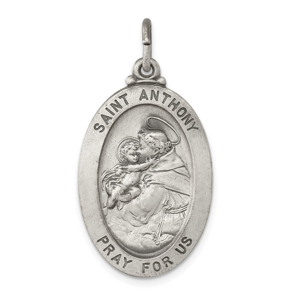 Sterling Silver Saint Anthony Pendant with Christ Image and Pray for Us Inscription