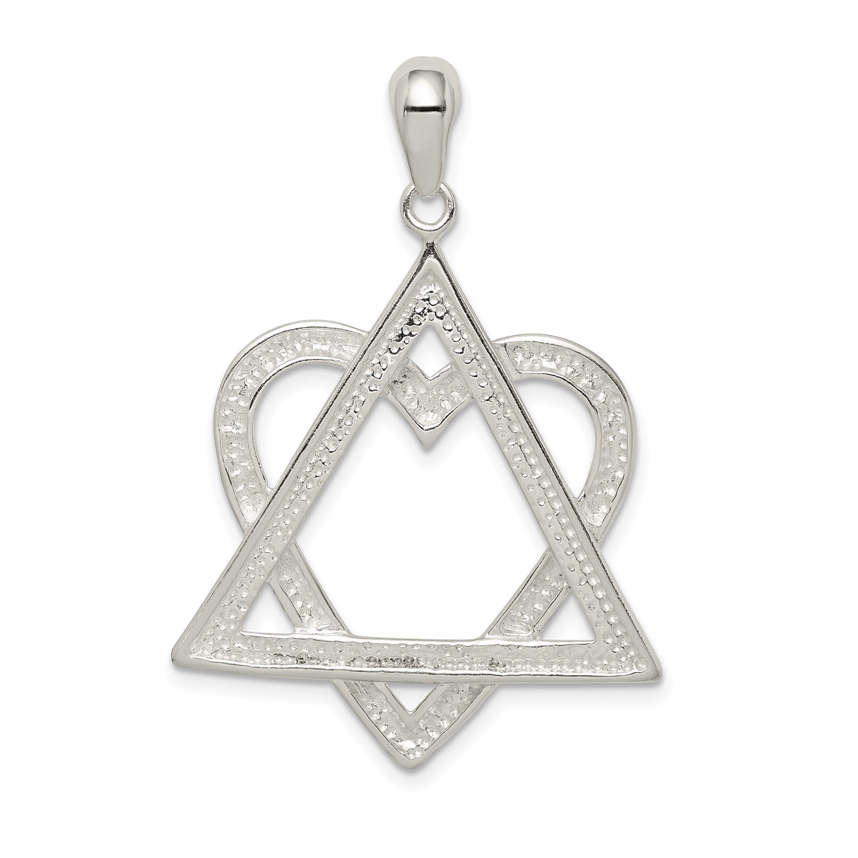 Sterling Silver Pendant, Heart and Star of David, Jewish Faith Charm for Women or Unisex Wear