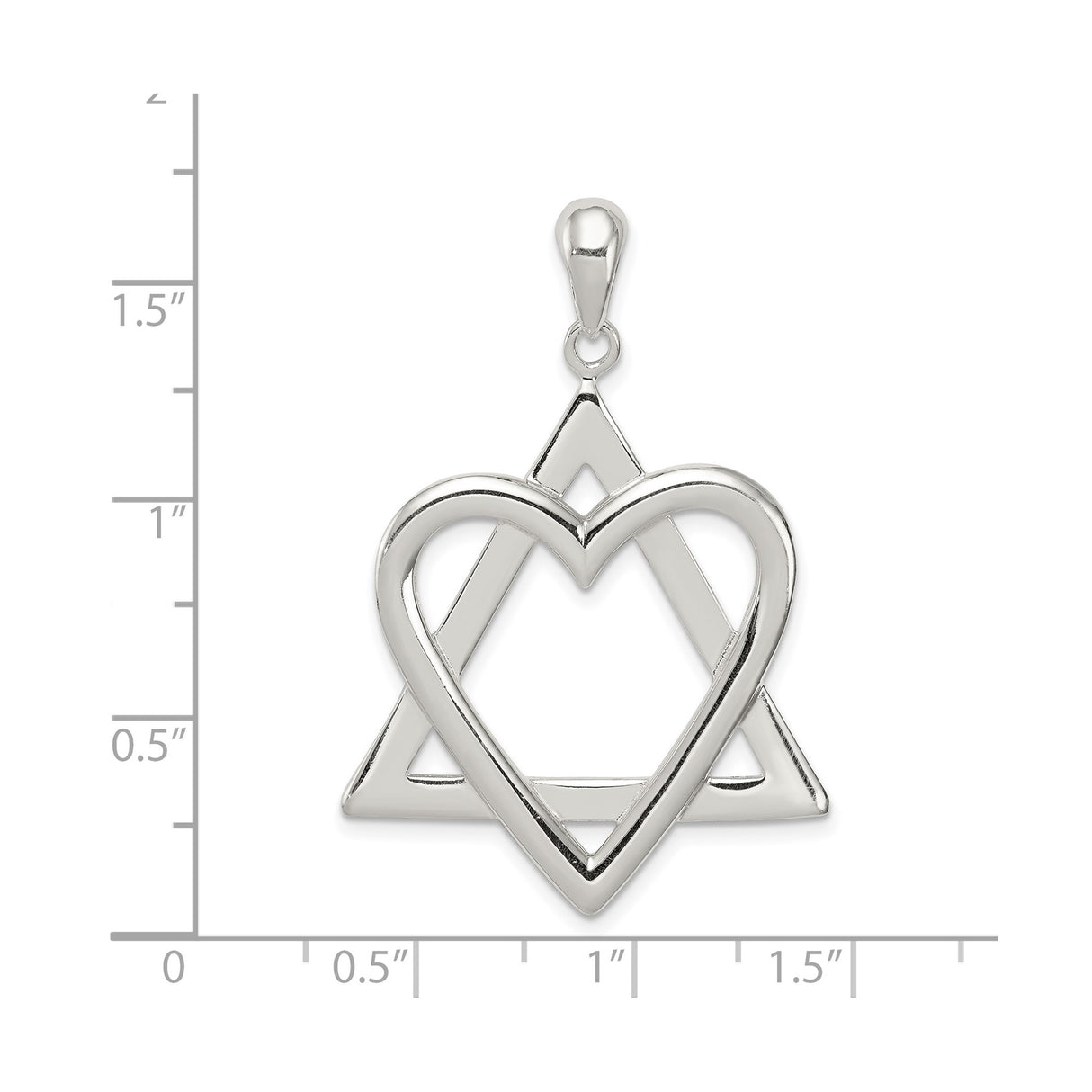 Sterling Silver Pendant, Heart and Star of David, Jewish Faith Charm for Women or Unisex Wear