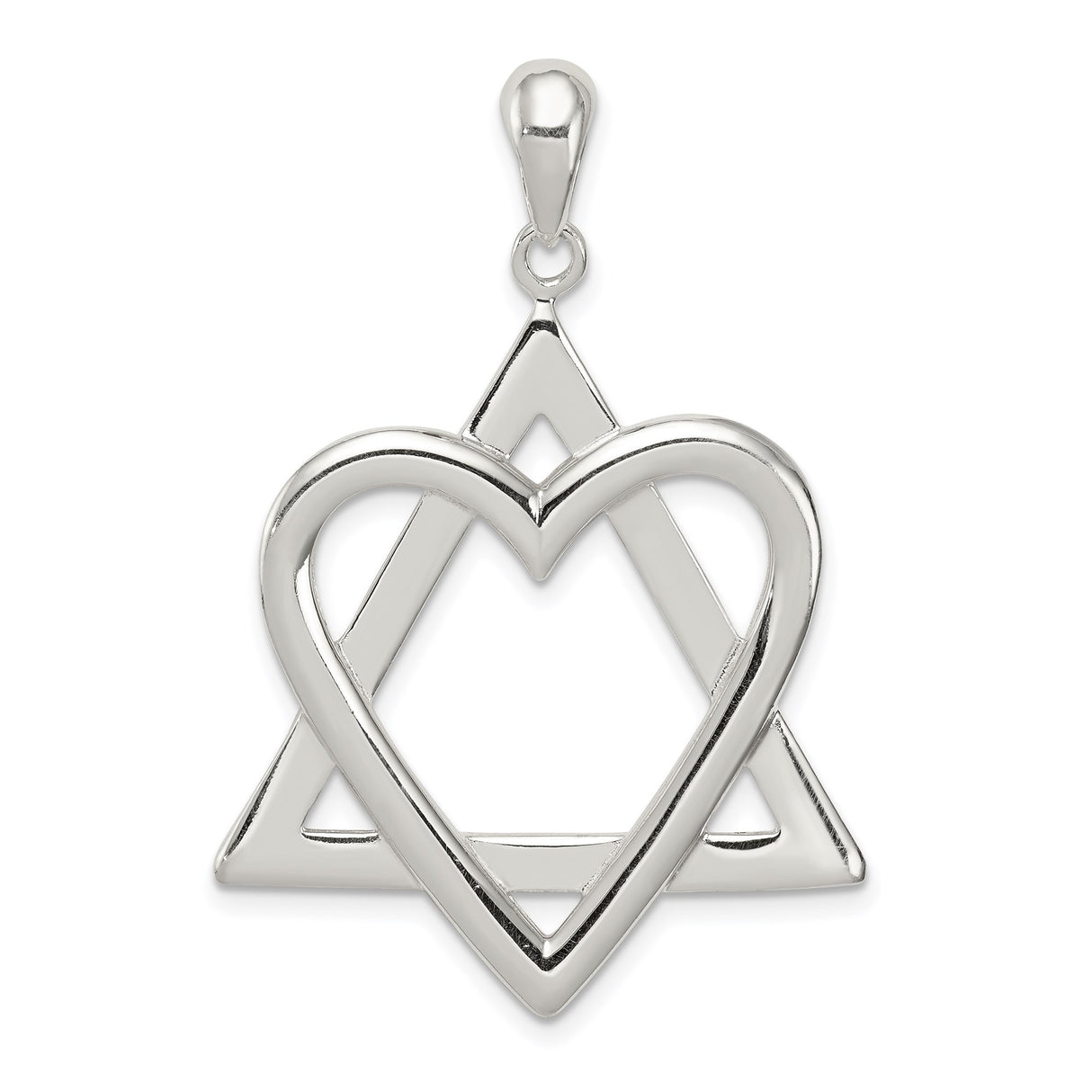 Sterling Silver Pendant, Heart and Star of David, Jewish Faith Charm for Women or Unisex Wear