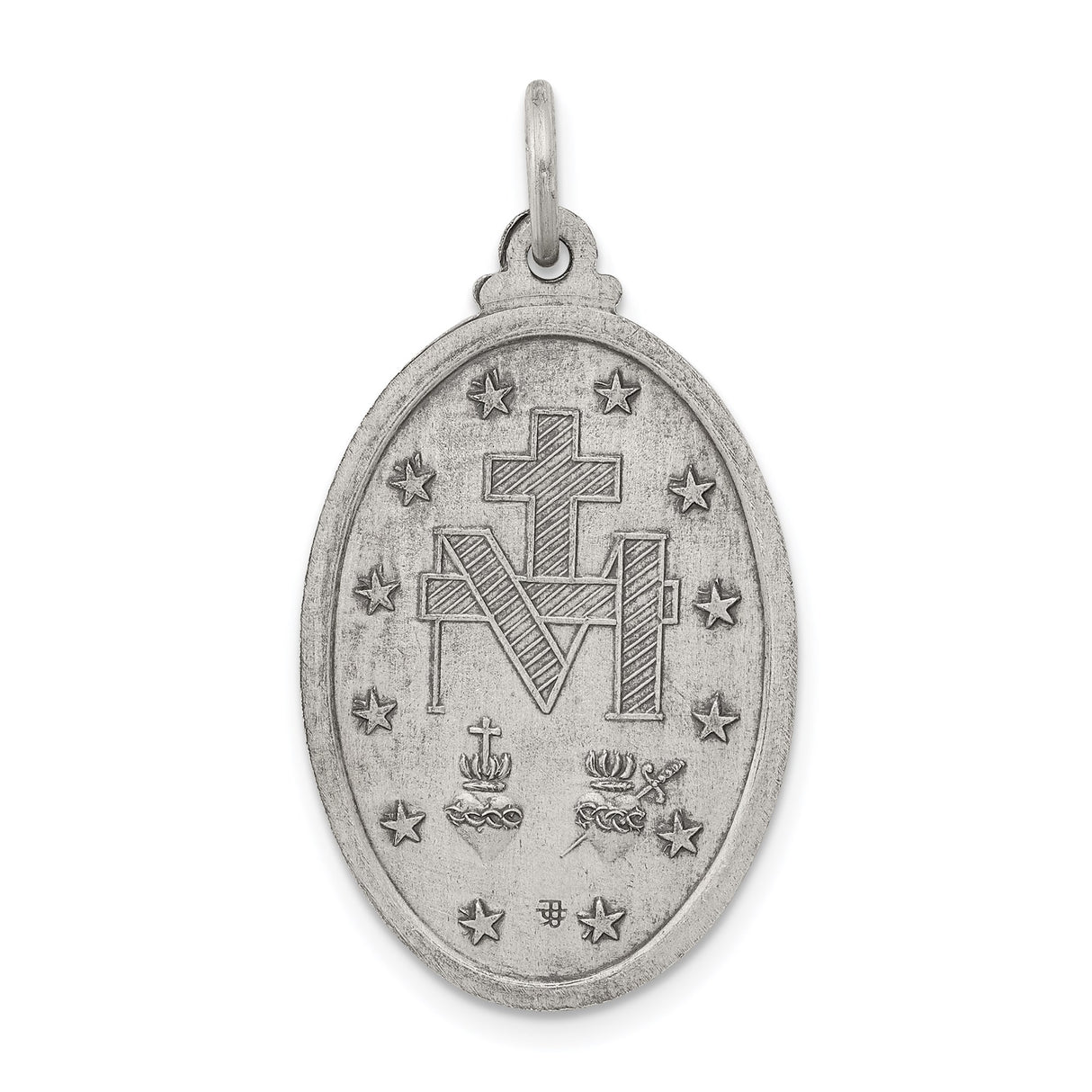 Sterling Silver Miraculous Medal Pendant, Virgin Mary with O Mary Conceived Prayer, Catholic Jewelry