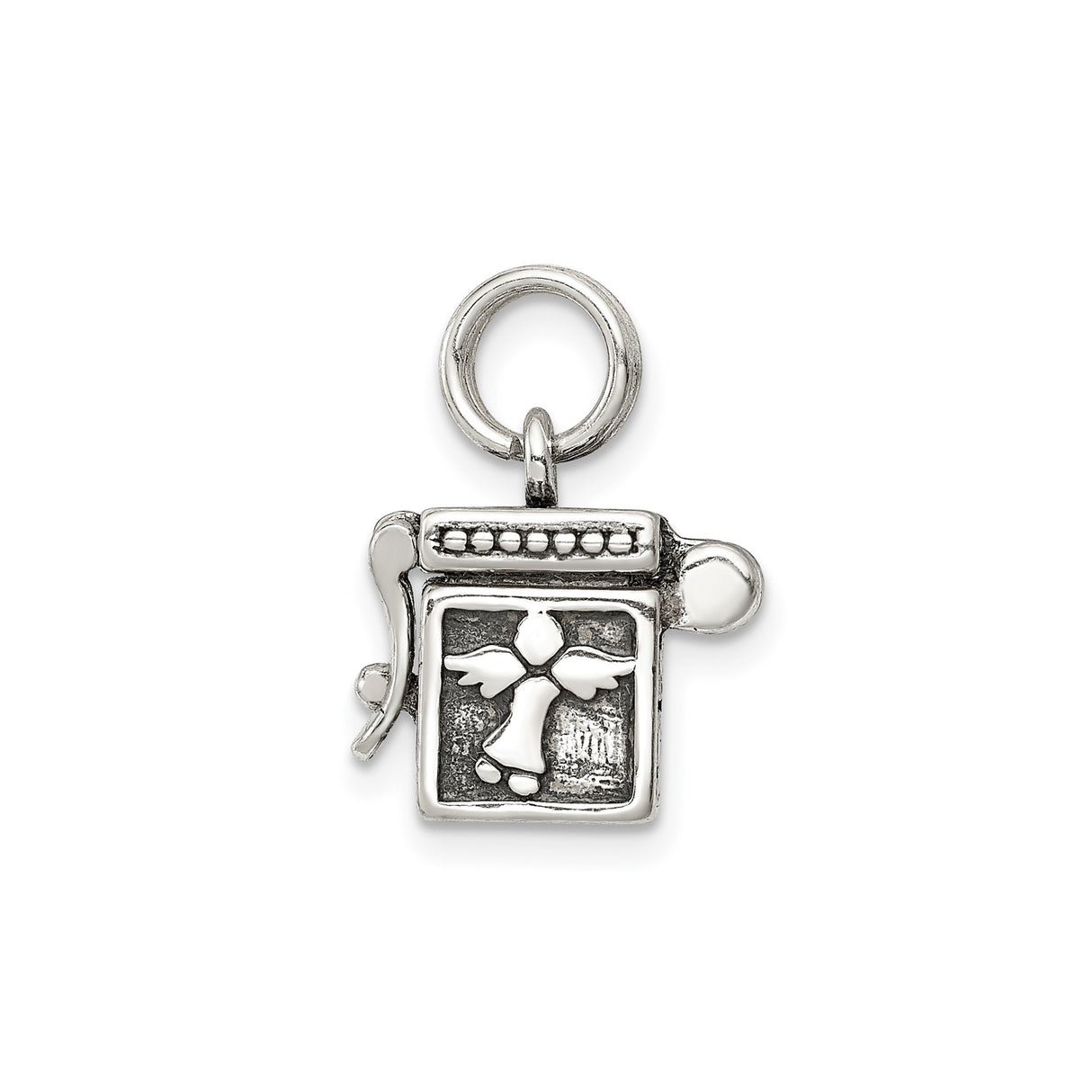 Sterling Silver Prayer Box Pendant with Ornate Scrollwork, Hinged Locket Charm