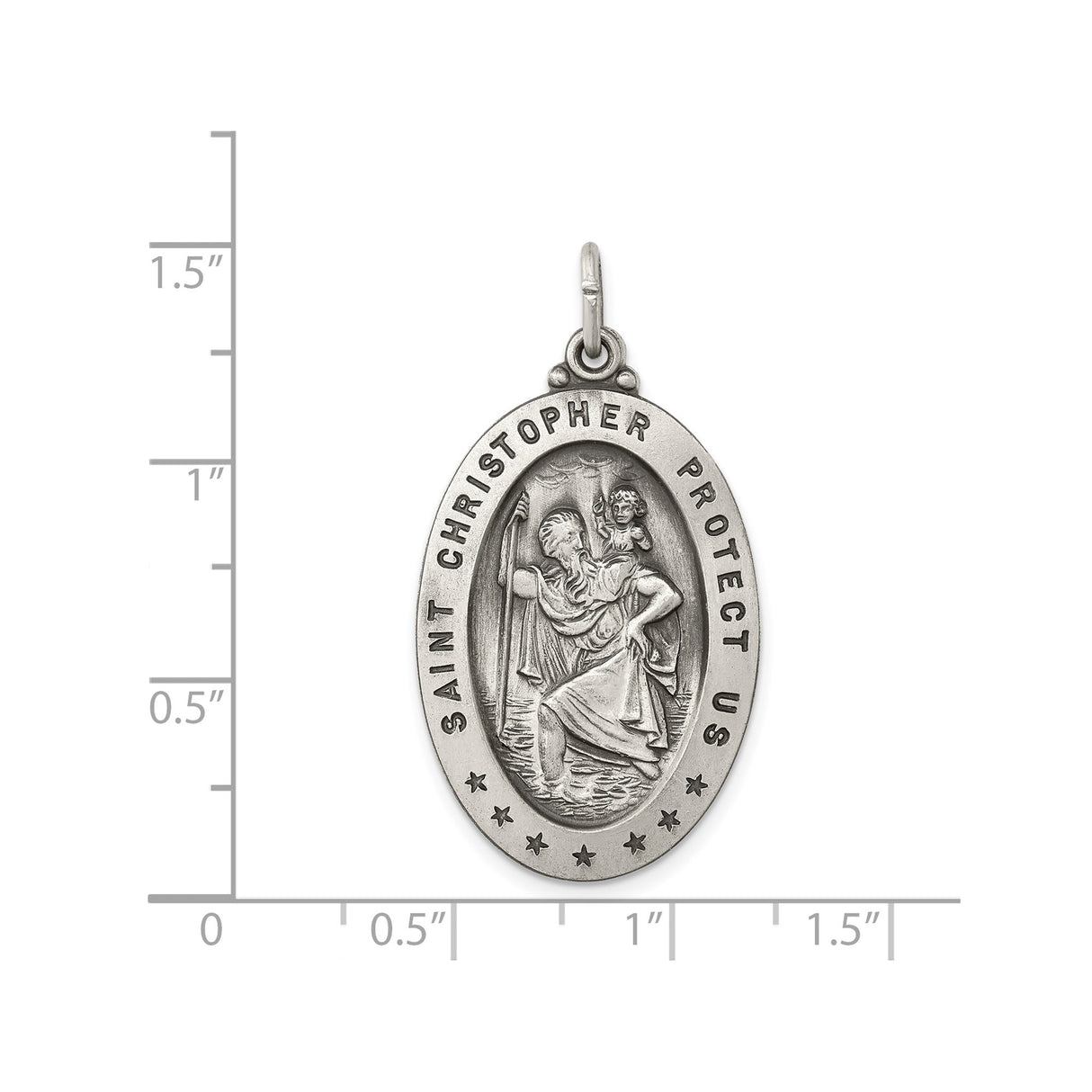 Sterling Silver Saint Christopher Medal Pendant, Matte Finish Travel Protection Charm
