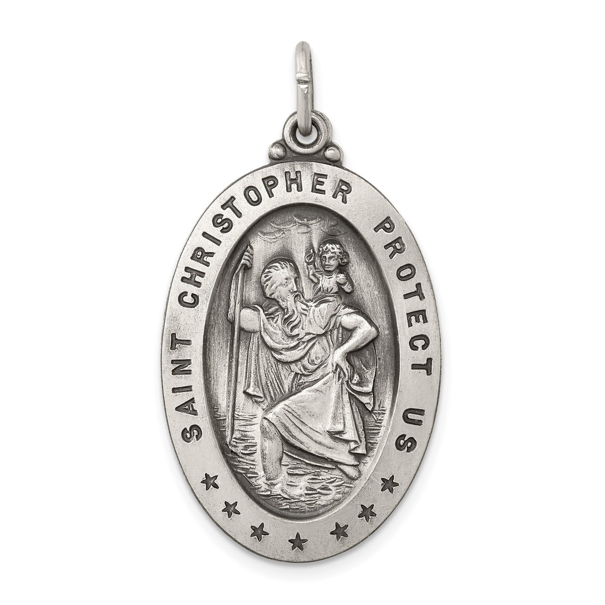 Sterling Silver Saint Christopher Medal Pendant, Matte Finish Travel Protection Charm