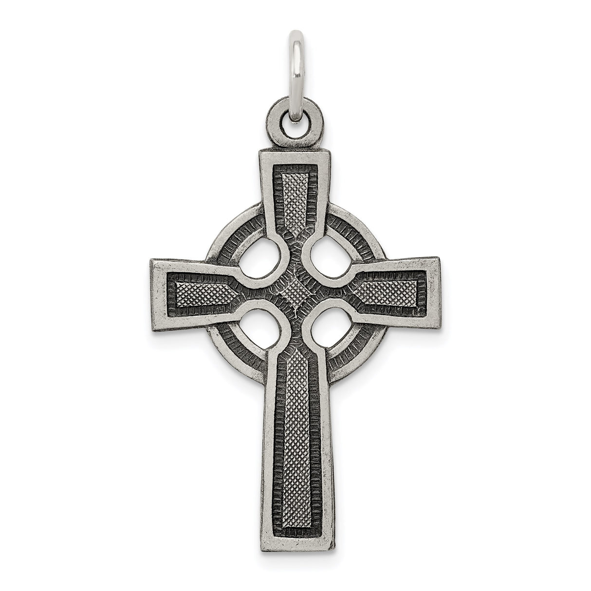 Sterling Silver Celtic Cross Pendant with Textured Design and Antiqued Finish for Men and Women