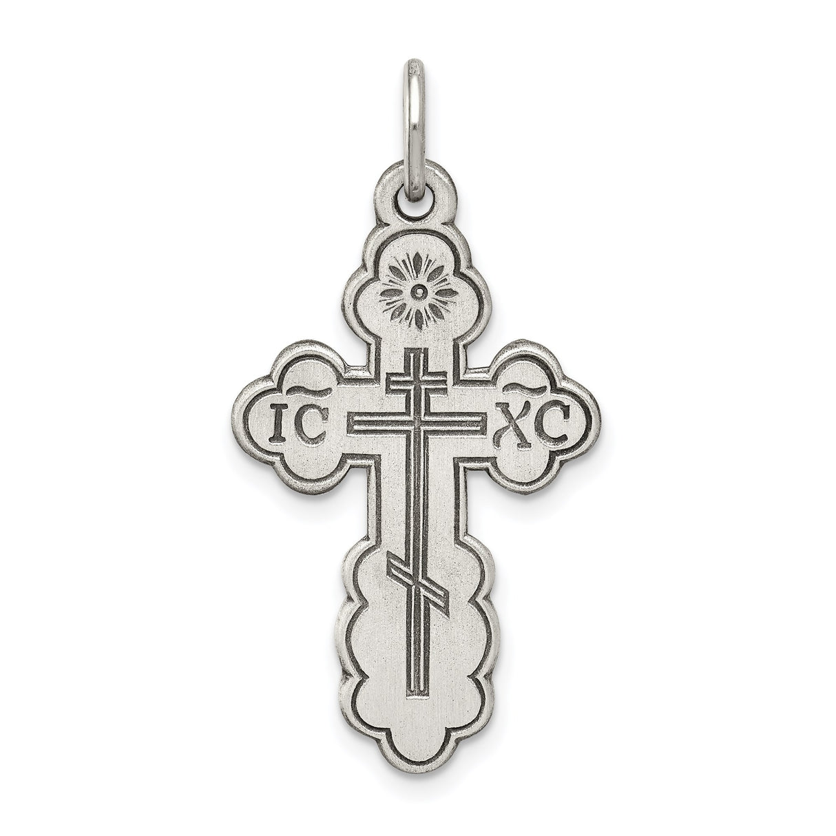 Sterling Silver Orthodox Cross Pendant with Matte Finish and Budded Design