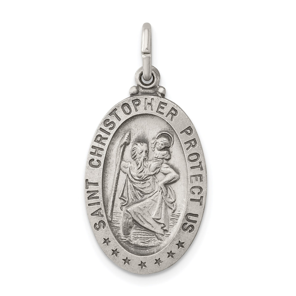 Sterling Silver Saint Christopher Oval Medal Pendant, Travel Protection Religious Charm
