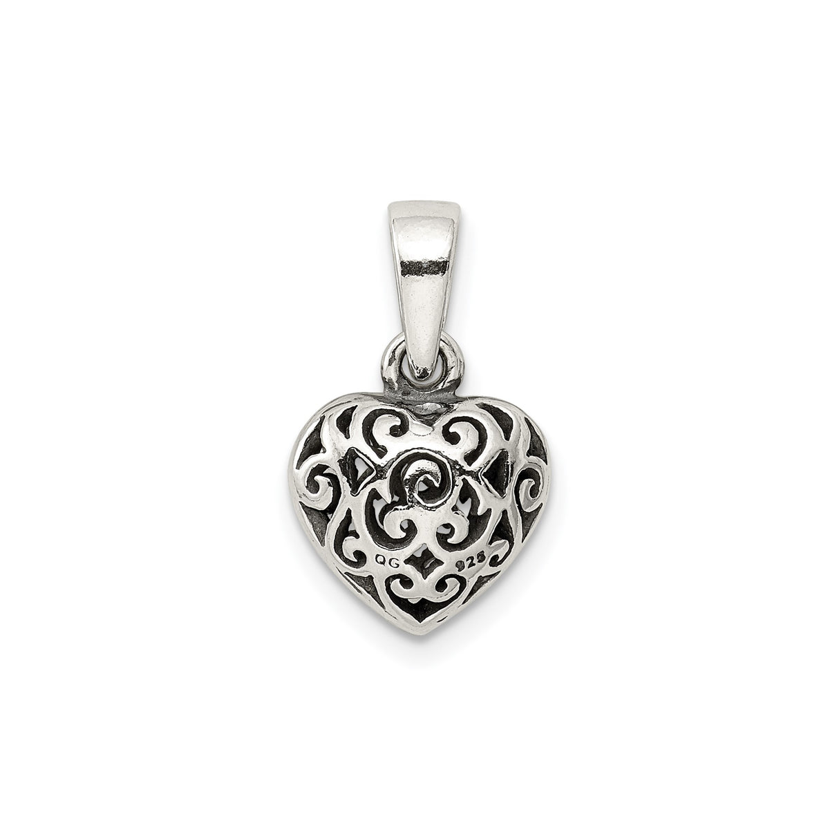 Sterling Silver Heart Pendant with Filigree Scroll Design, Romantic Openwork Charm