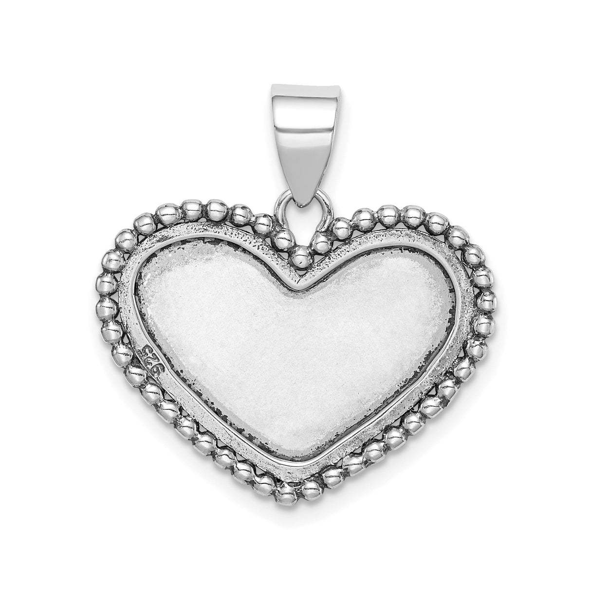 Sterling Silver Heart Pendant with Polished Center and Beaded Border, Romantic Design for Women