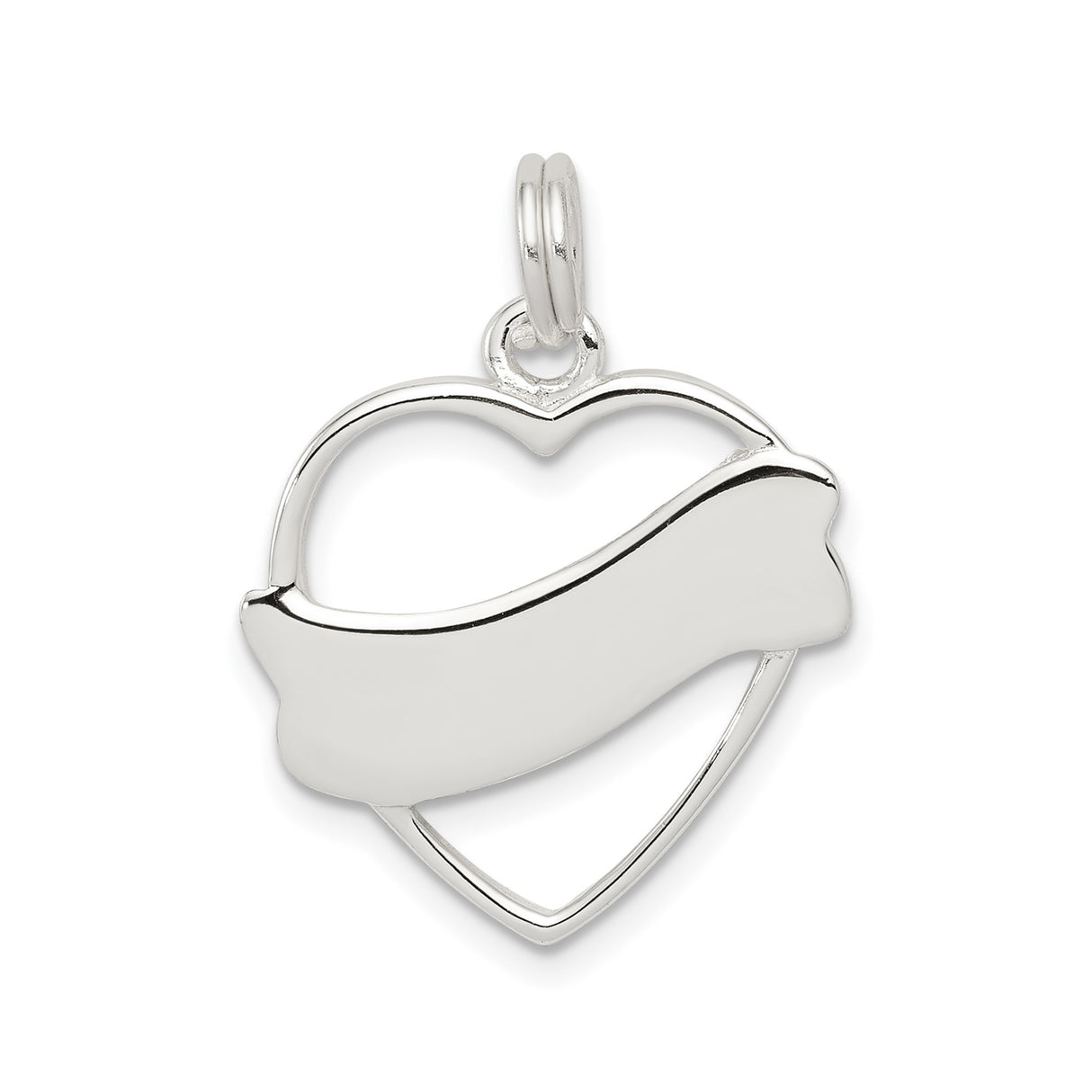 Sterling Silver Heart Pendant with Engravable Banner, Unisex Romantic Keepsake Charm