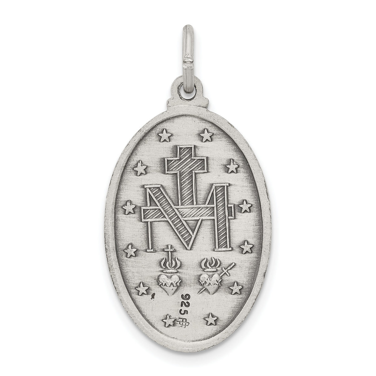 Antiqued Miraculous Medal Charm Pendant in Real 925 Sterling Silver