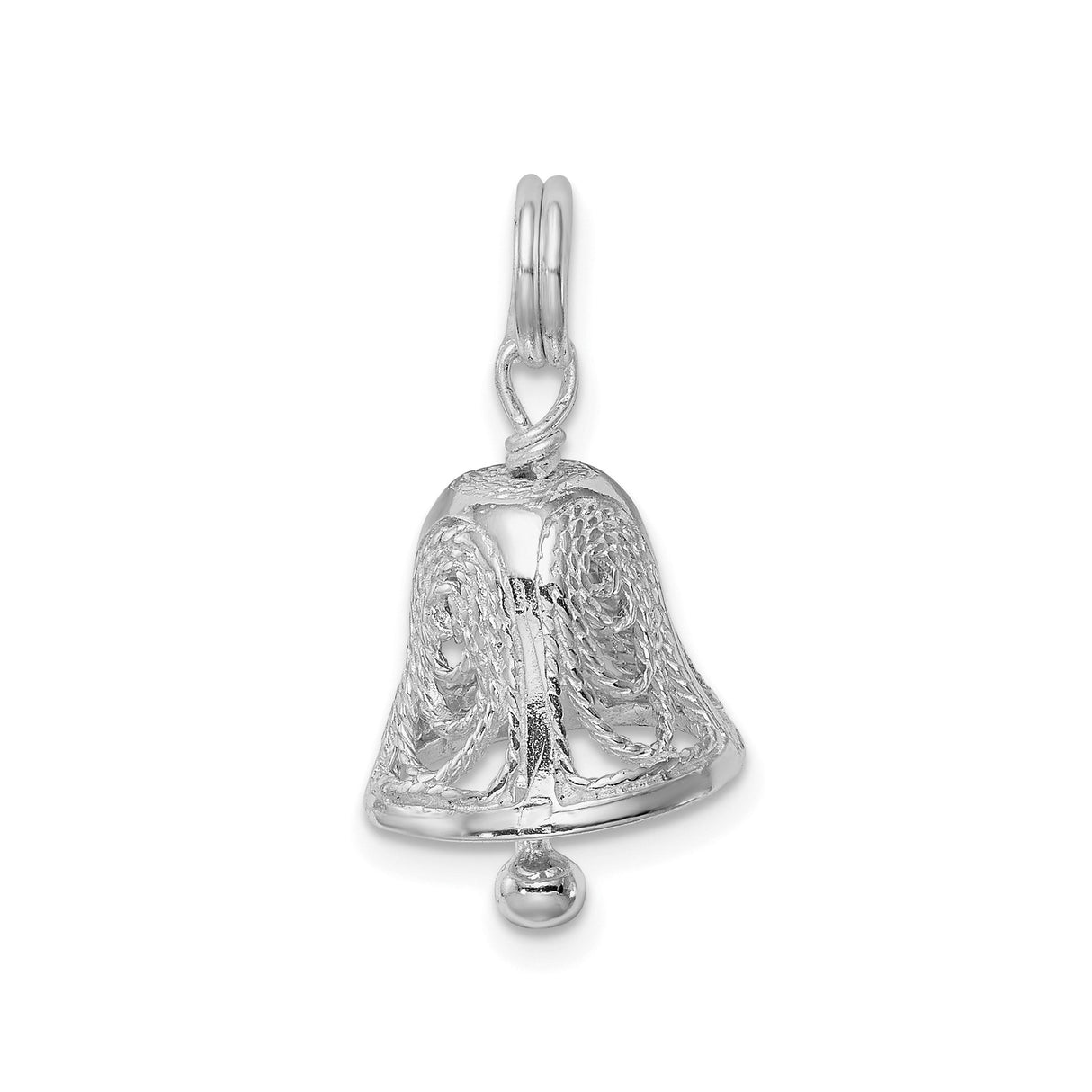 Sterling Silver Bell Pendant with Filigree Design, Christian Faith Charm for Women or Unisex Wear