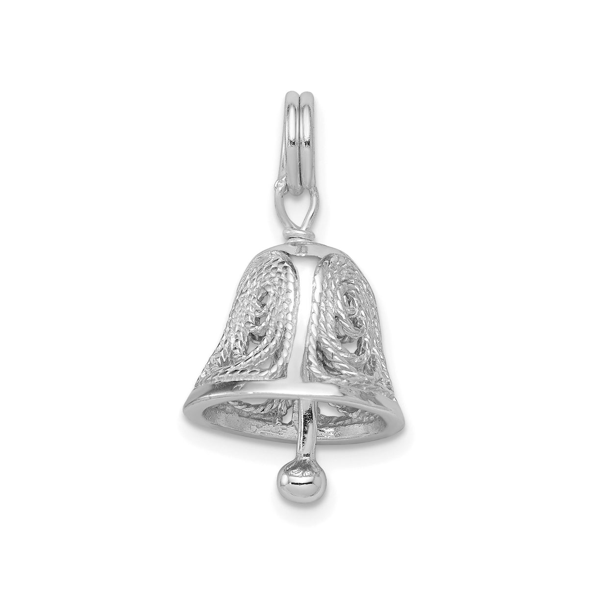 Sterling Silver Bell Pendant with Filigree Design, Christian Faith Charm for Women or Unisex Wear