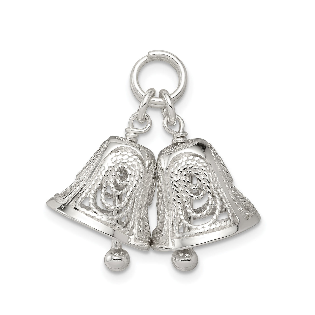 Sterling Silver Double Bell Pendant with Filigree Detailing, Christian Unity Symbol