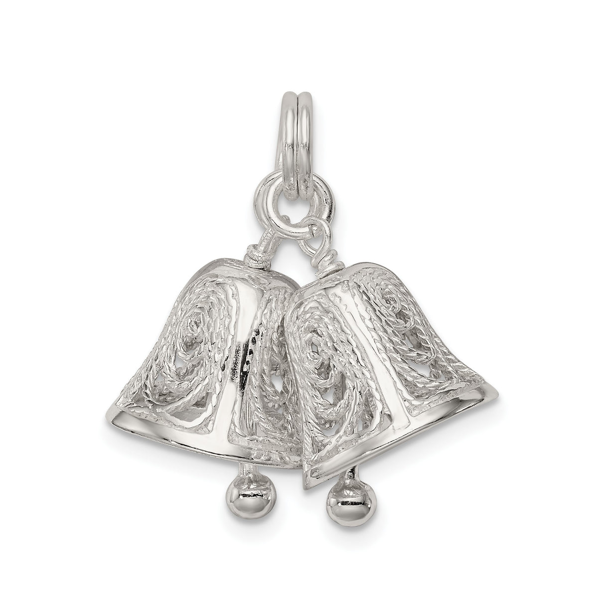Sterling Silver Double Bell Pendant with Filigree Detailing, Christian Unity Symbol