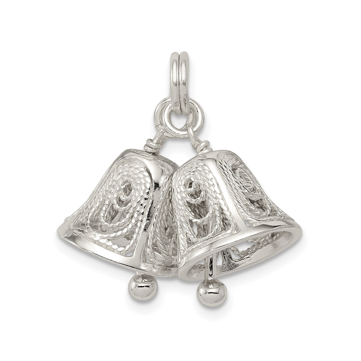 Sterling Silver Double Bell Pendant with Filigree Detailing, Christian Unity Symbol