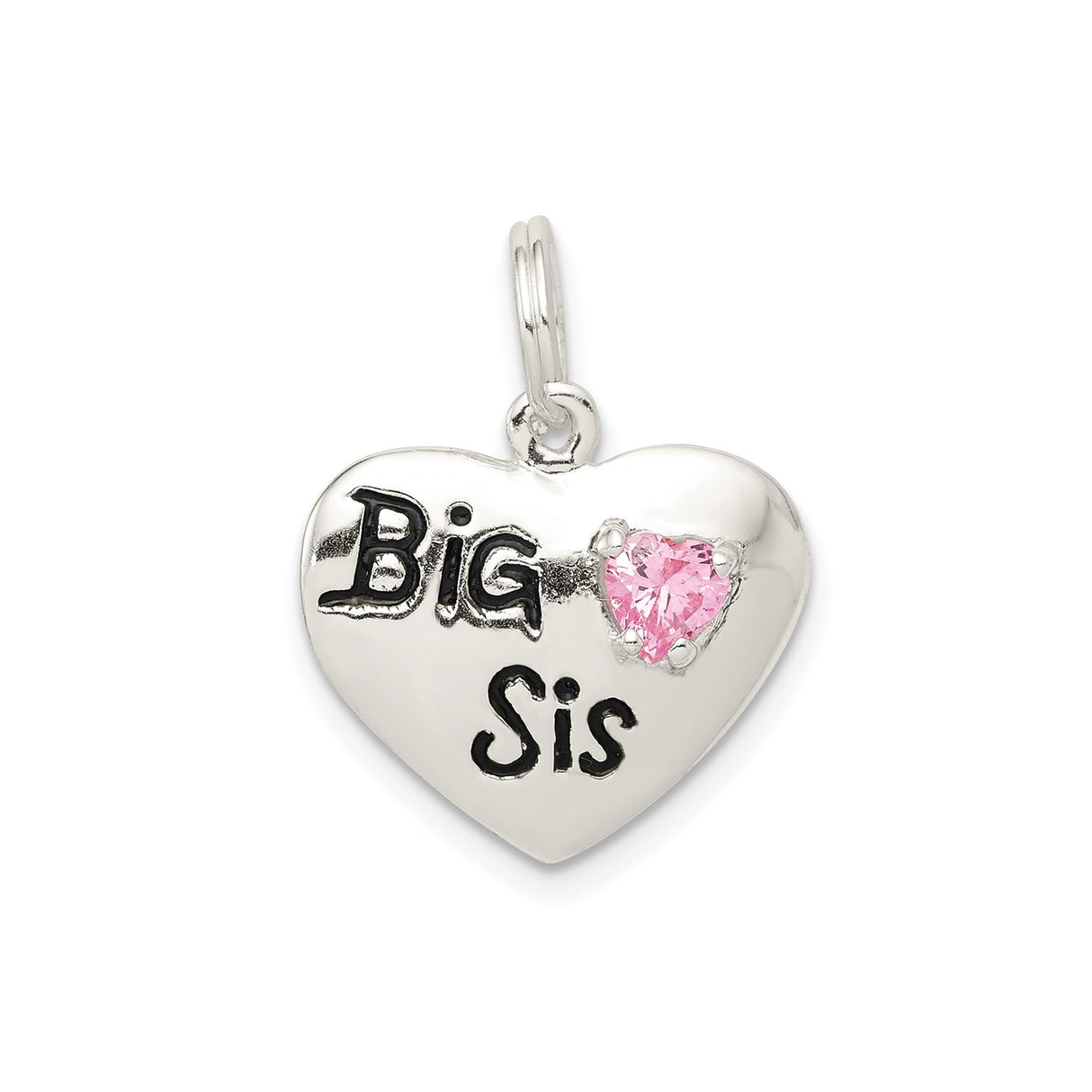 Sterling Silver Big Sister Pendant with Cubic Zirconia Pink Heart, Dainty Heart Charm Jewelry