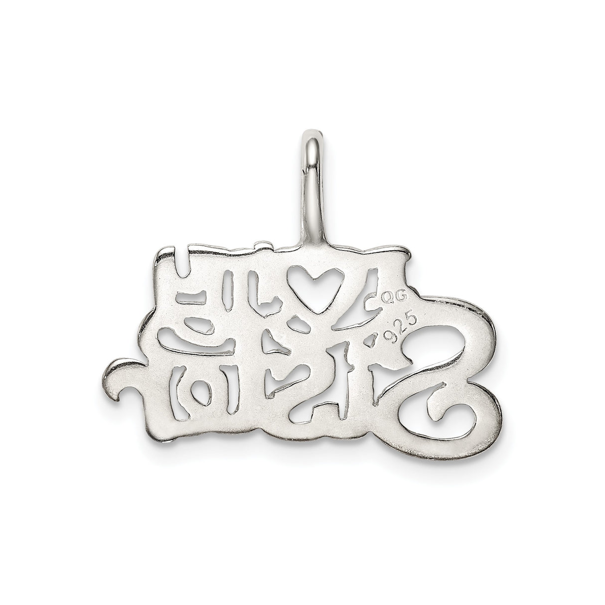 Sterling Silver Pendant with I Love My Sister Phrase and Heart Charm