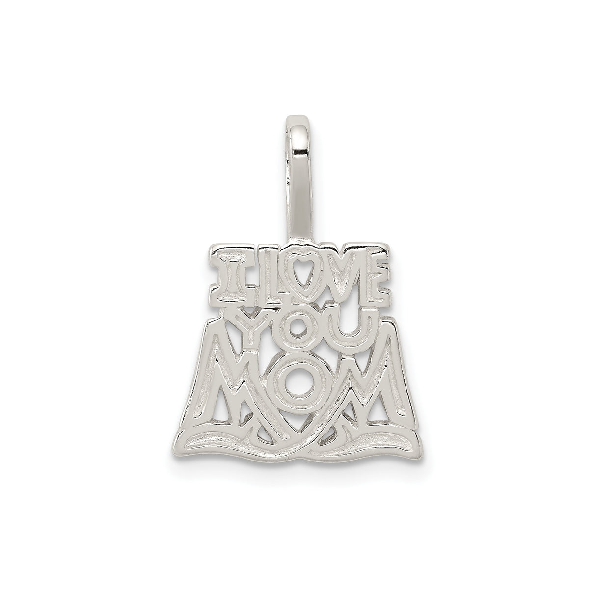 Sterling Silver Pendant with Heart Symbol, I Love You Mom Sentiment, Motherhood Charm