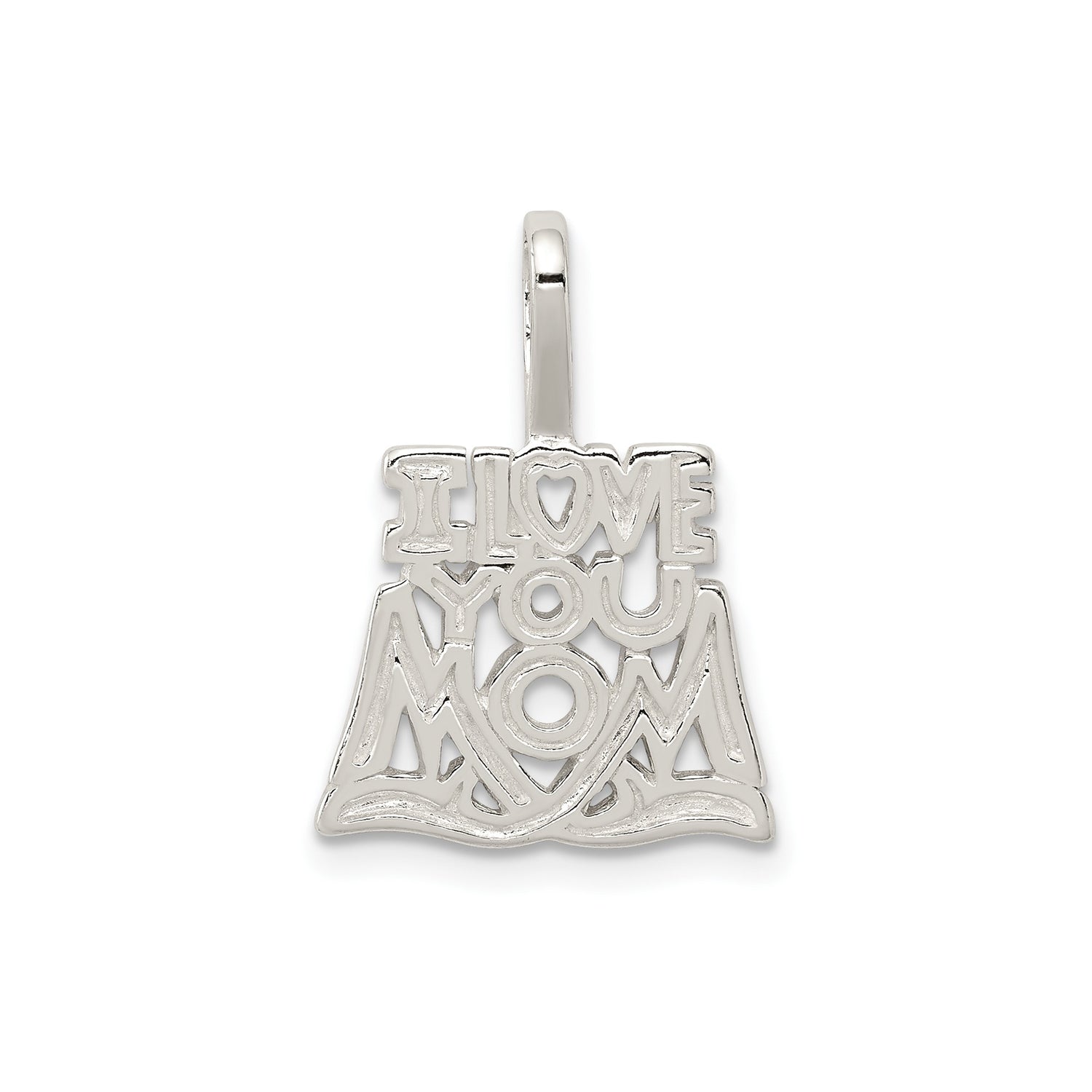 Sterling Silver Pendant with Heart Symbol, I Love You Mom Sentiment, Motherhood Charm