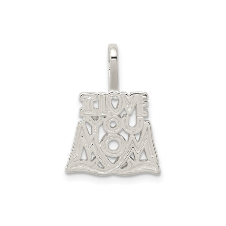 Sterling Silver Pendant with Heart Symbol, I Love You Mom Sentiment, Motherhood Charm