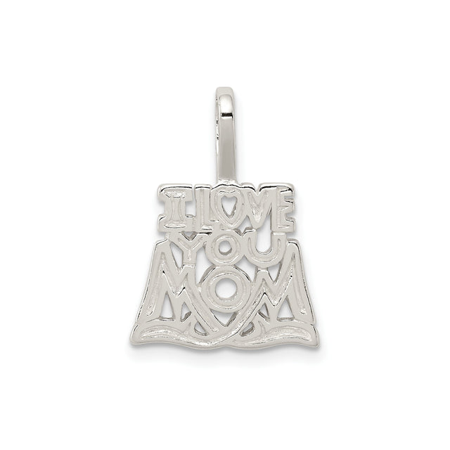 Sterling Silver Pendant with Heart Symbol, I Love You Mom Sentiment, Motherhood Charm