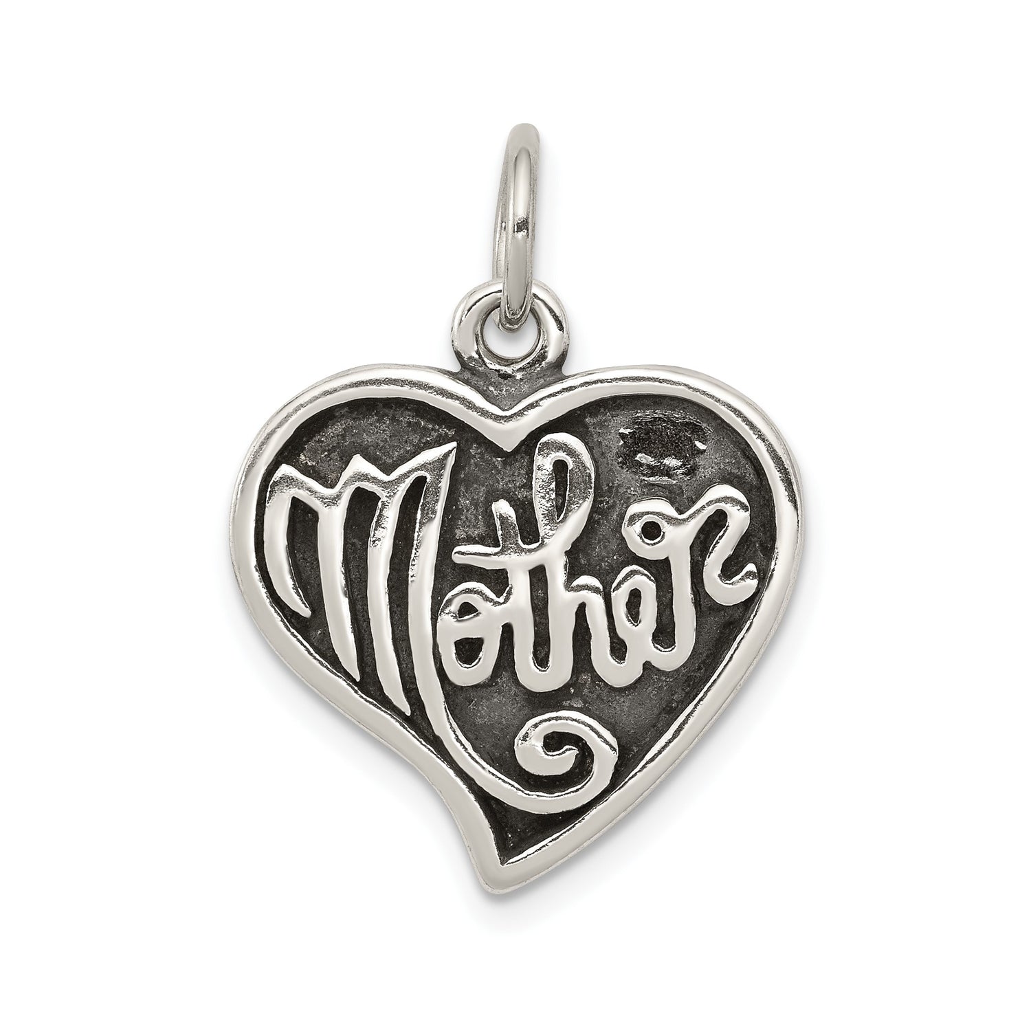 Sterling Silver Heart Pendant with Mother Engraving, Sentimental Mom Charm