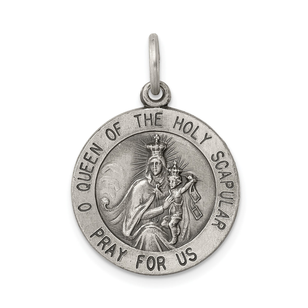 Sterling Silver Pendant Featuring Our Lady of Mount Carmel and Queen of Holy Scapular Medal