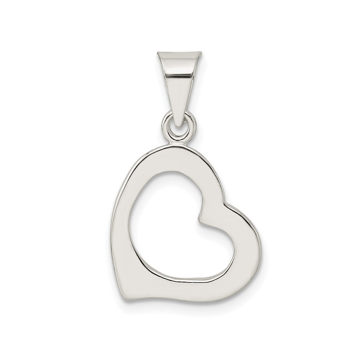 Sterling Silver Open Heart Pendant, Polished Finish, Minimalist Romantic Design for Women