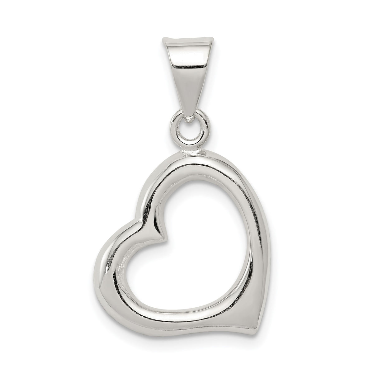Sterling Silver Open Heart Pendant, Polished Finish, Minimalist Romantic Design for Women