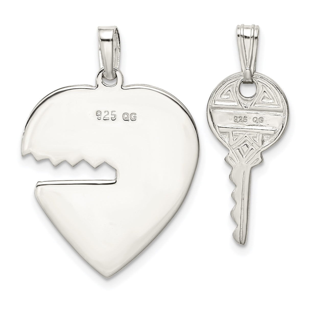Sterling Silver Heart and Key Pendant Set, Romantic Cutout Design for Women
