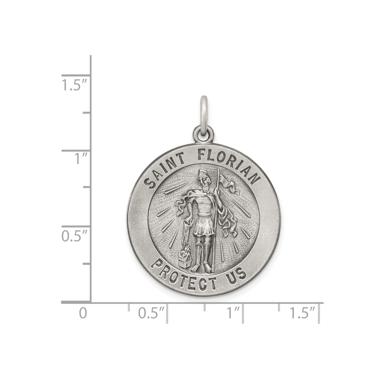 Sterling Silver Saint Florian Medal Pendant with Protect Us Inscription