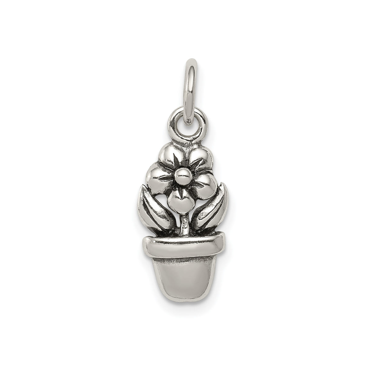 Sterling Silver Flower Pot Charm Pendant with Blooming Floral Detail, Garden-Inspired Design