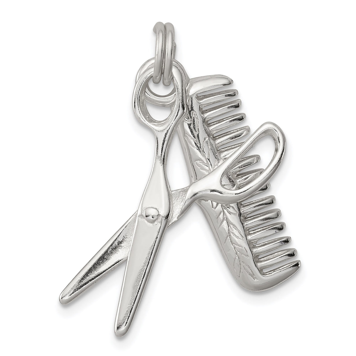 Sterling Silver Pendant with Scissors and Comb, Hairdresser Charm for Stylists and Barbers