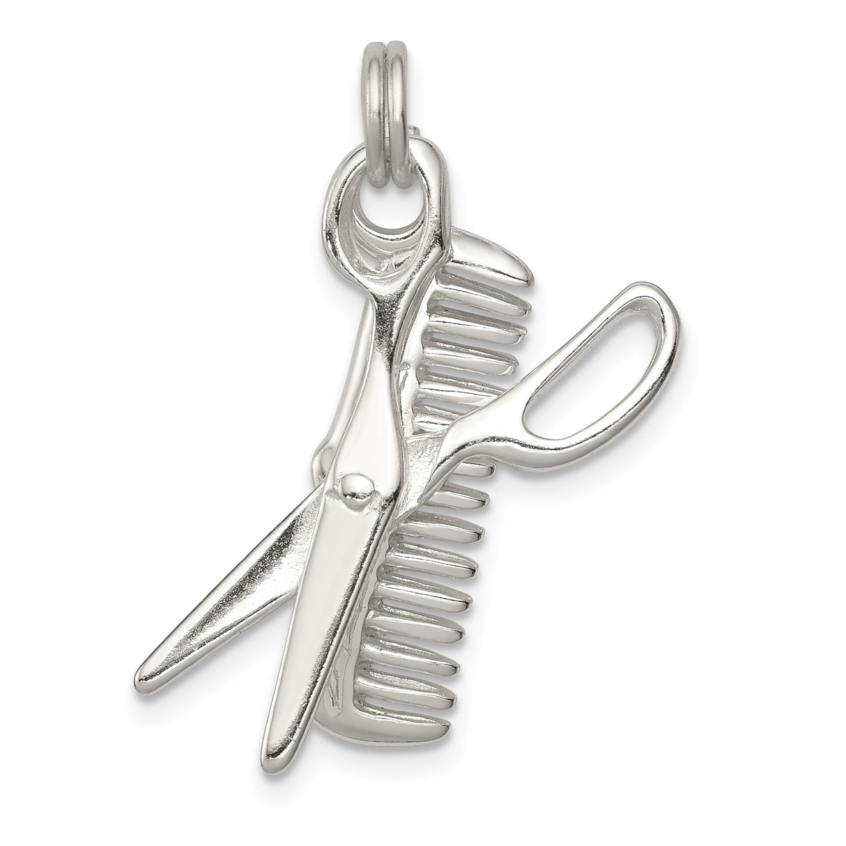 Sterling Silver Pendant with Scissors and Comb, Hairdresser Charm for Stylists and Barbers