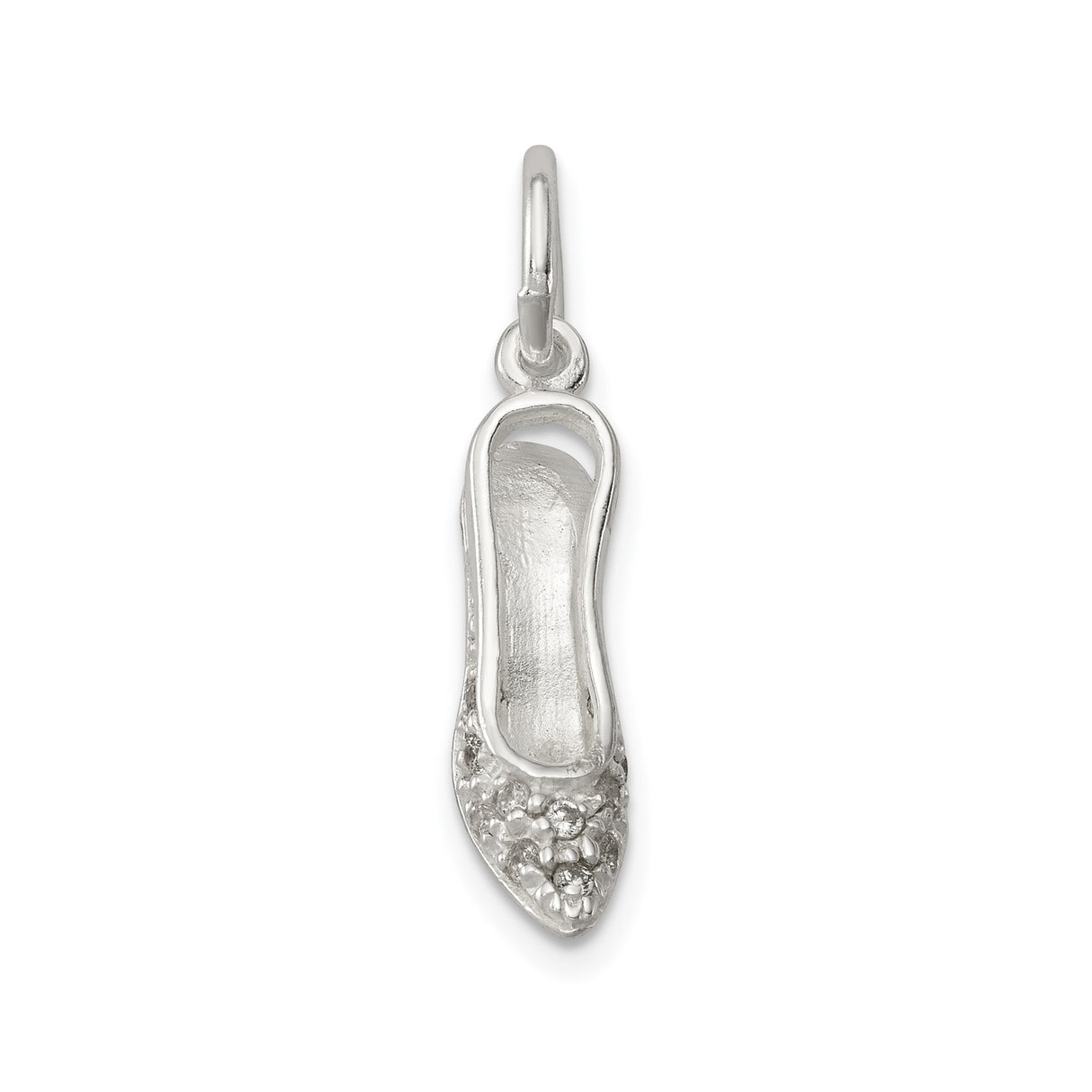 Sterling Silver High Heel Shoe Charm Pendant with Cubic Zirconia Accents for Women