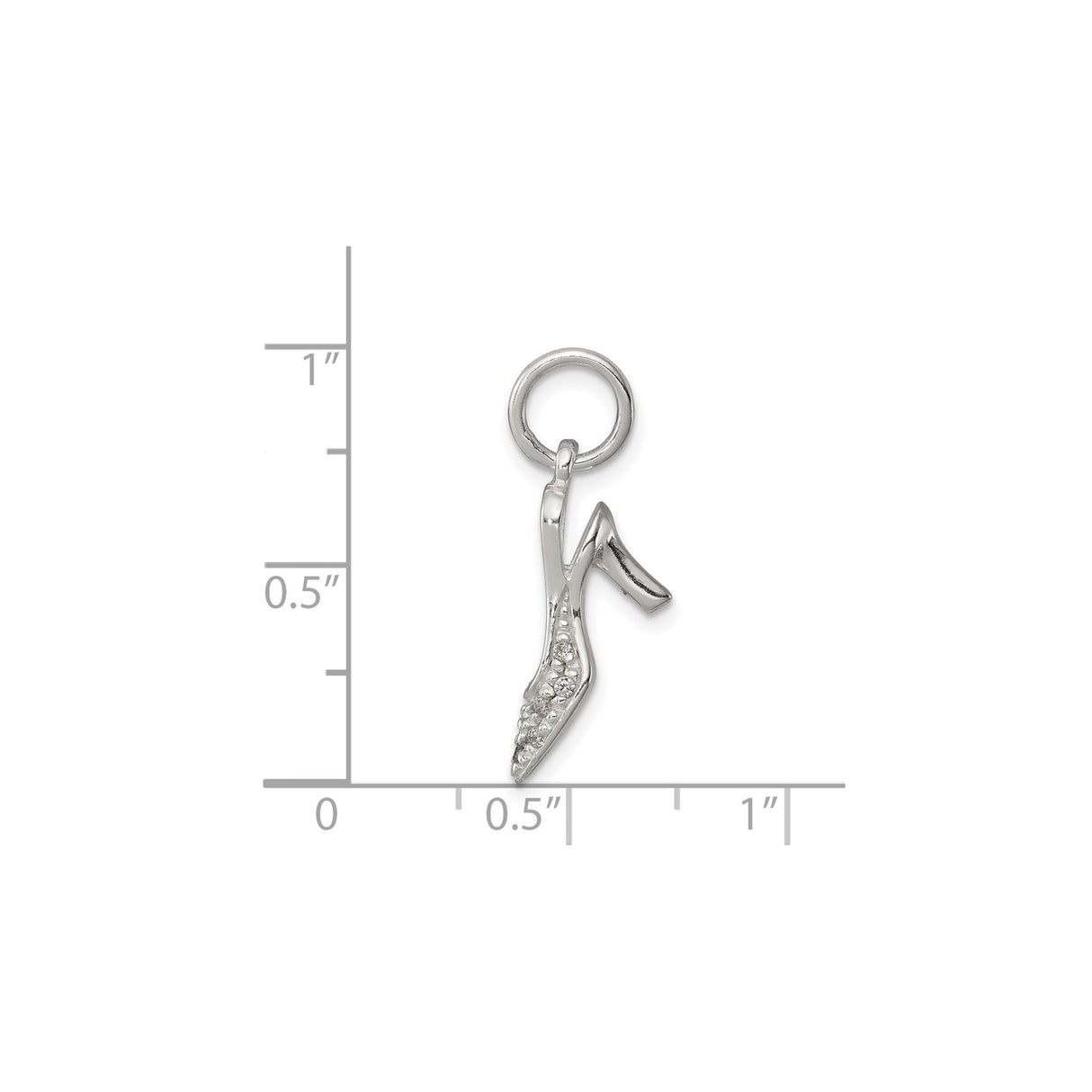 Sterling Silver High Heel Shoe Charm Pendant with Cubic Zirconia Accents for Women