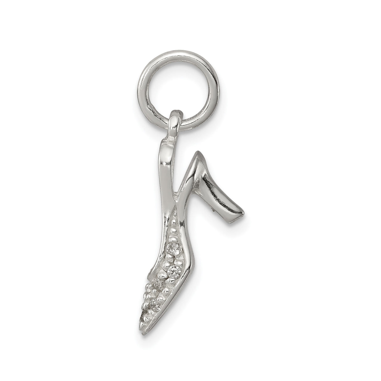 Sterling Silver High Heel Shoe Charm Pendant with Cubic Zirconia Accents for Women