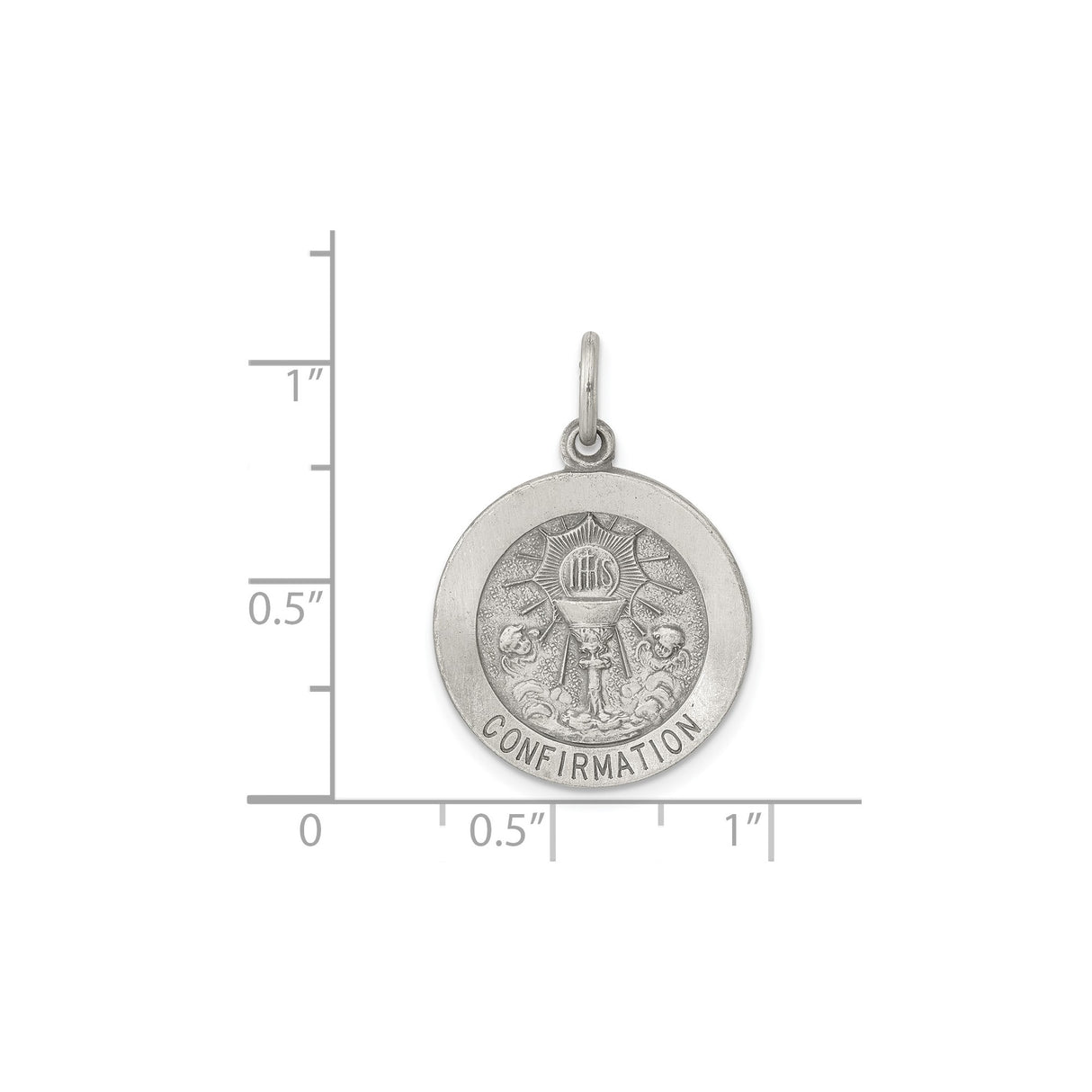 Sterling Silver Confirmation Pendant with IHS Christogram and Cherub Accents
