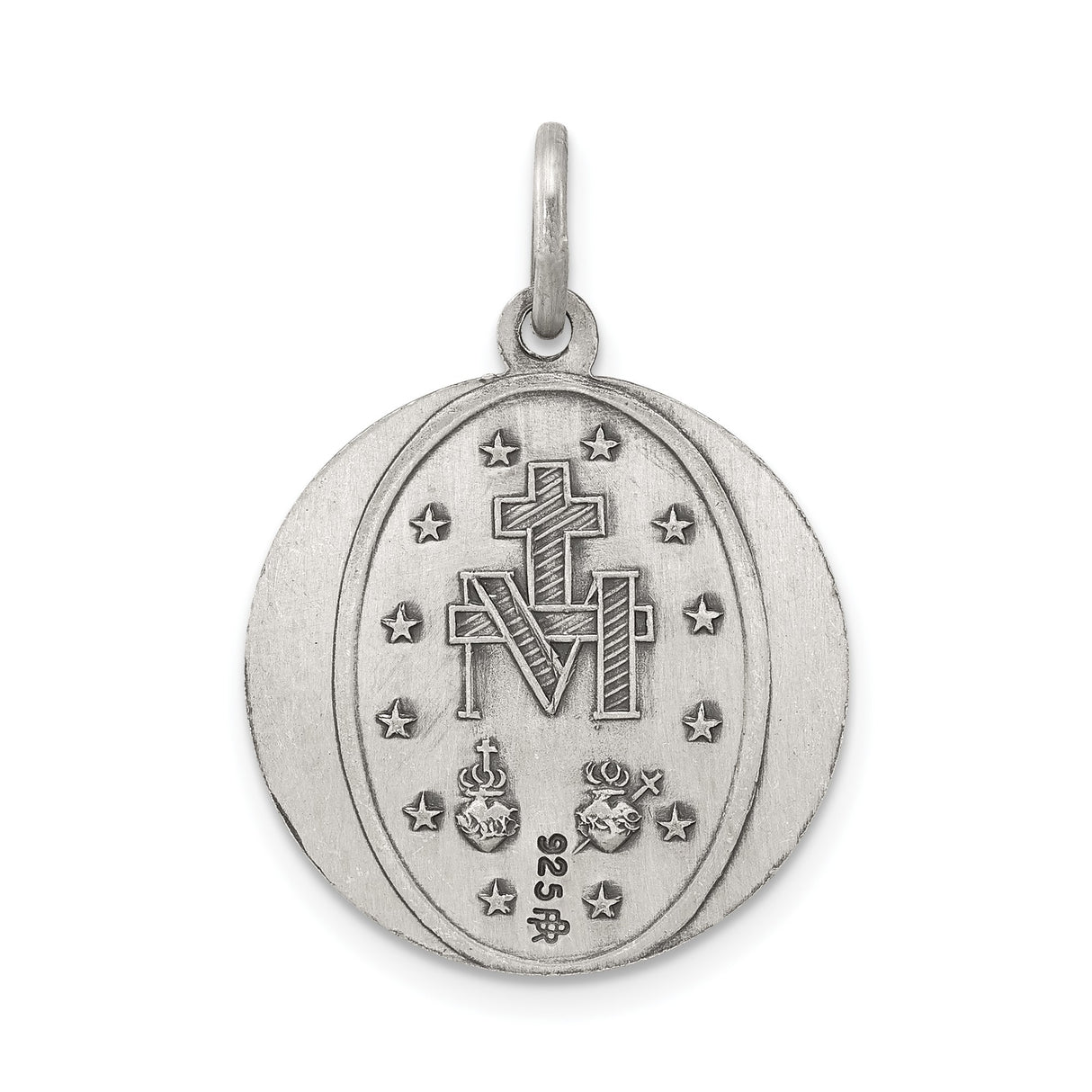 Sterling Silver Miraculous Medal Pendant with Virgin Mary and Religious Inscription for Women