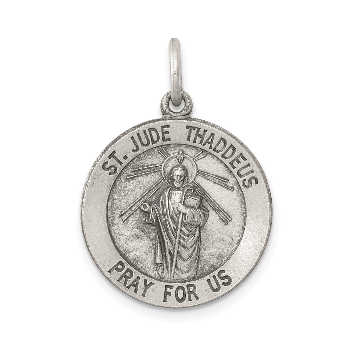 Sterling Silver St Jude Thaddeus Pendant with Halo and Rays, Catholic Religious Medal