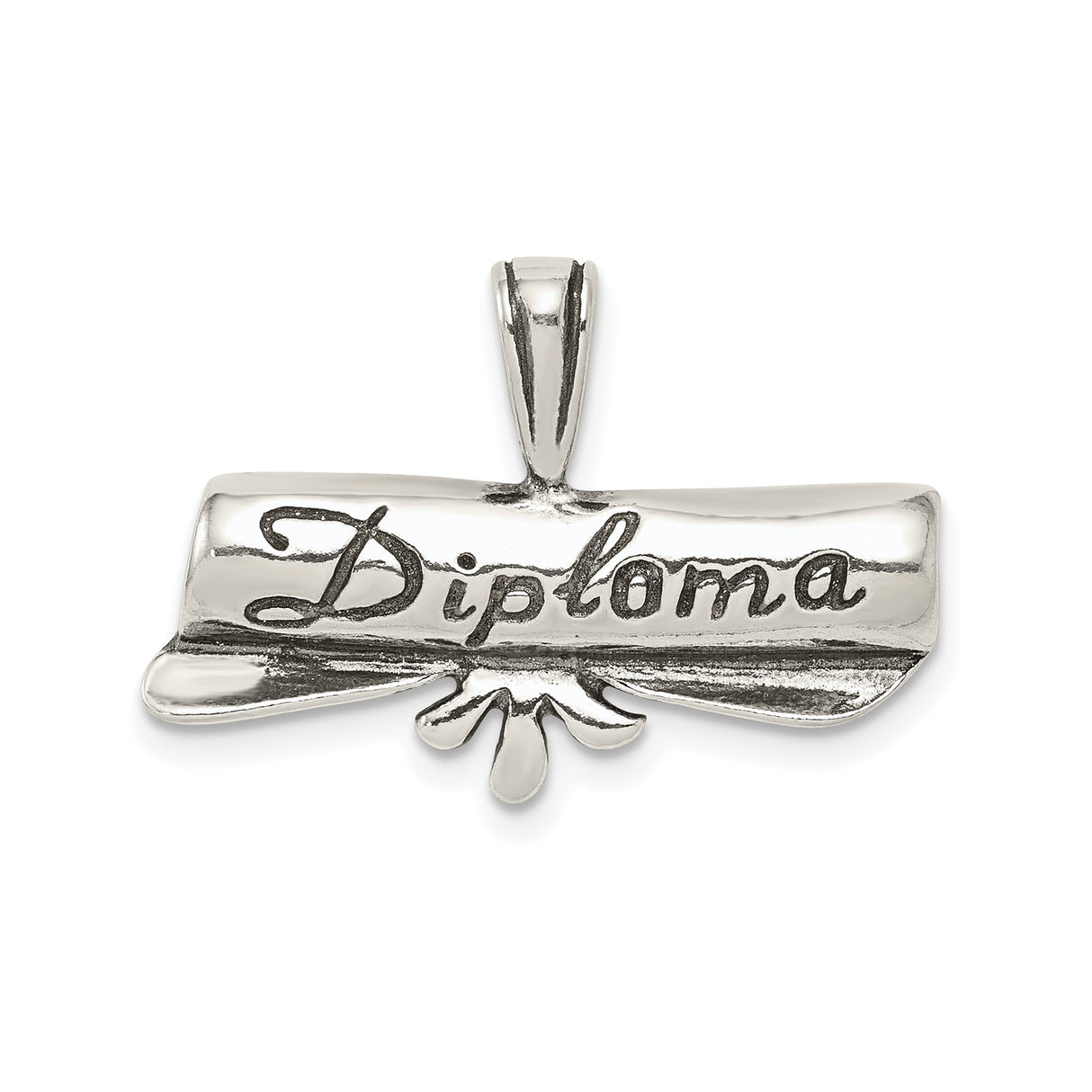 Sterling Silver Diploma Pendant with Script Engraving, Rolled Graduation Charm